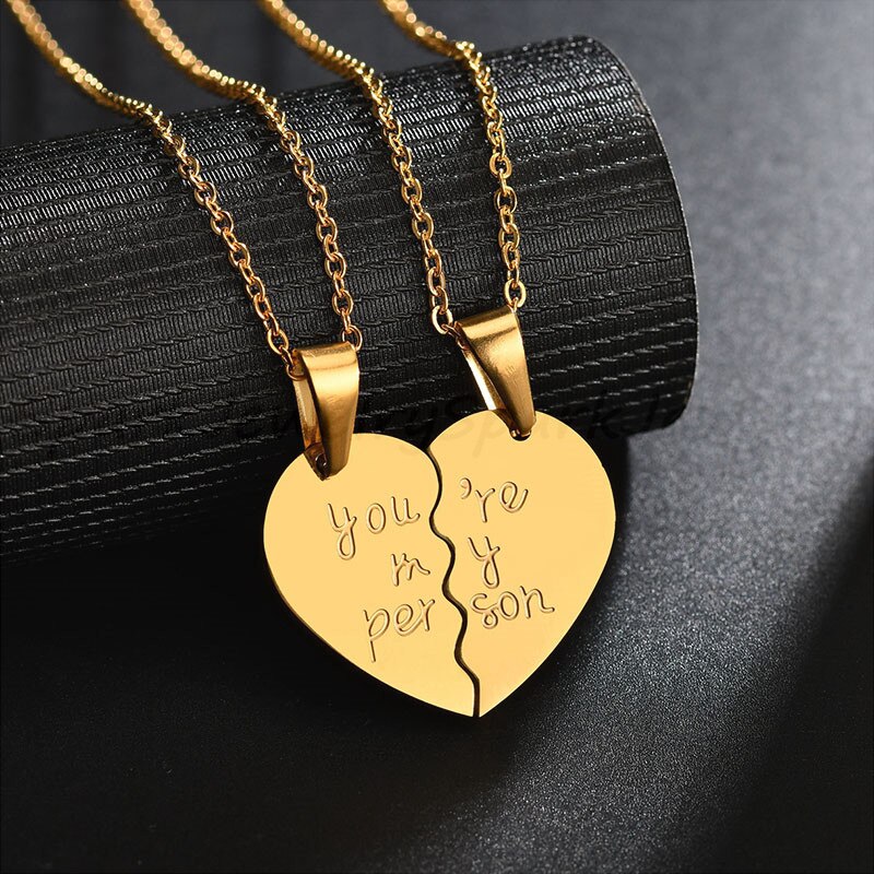 Title 6, Love Double Half Heart Stainless Steel Couple N...