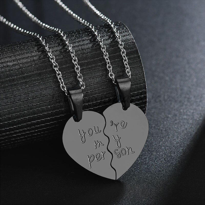 Title 7, Love Double Half Heart Stainless Steel Couple N...