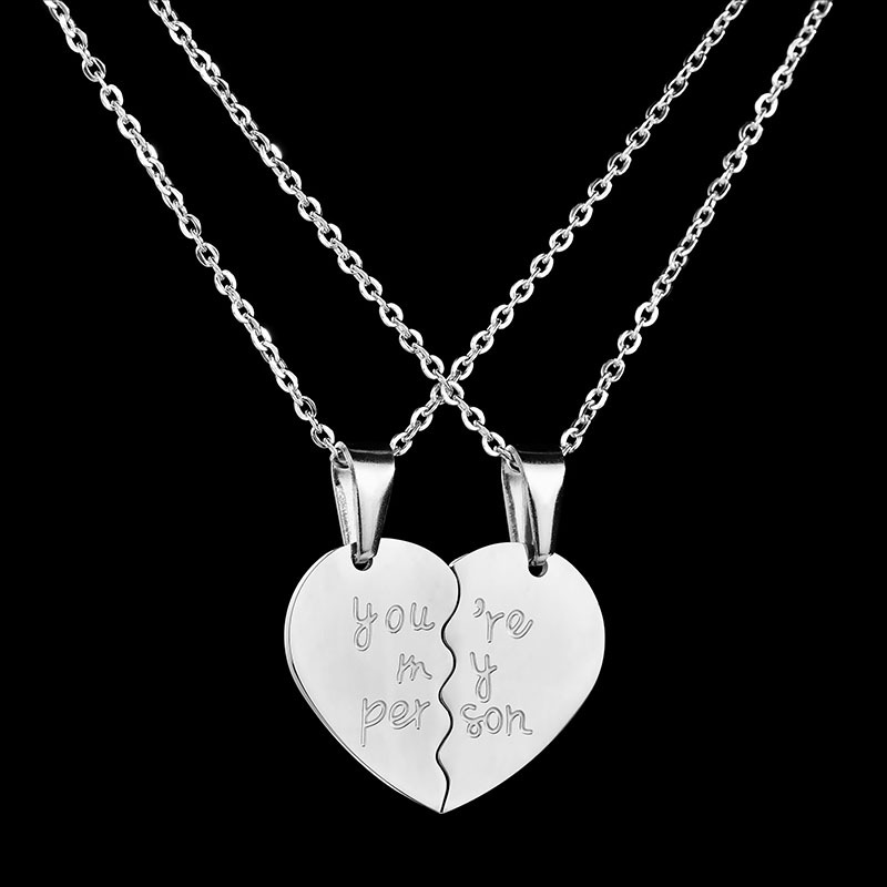 Title 13, Love Double Half Heart Stainless Steel Couple N...