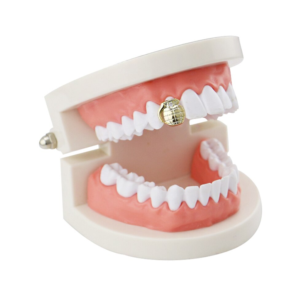 Single Tooth Grillz with CZ Paved Bijoux Gold Color Hip Hop Teeth Grillz Accessory for Men Mouth Cap Grill Body Jewelry Grills (10)