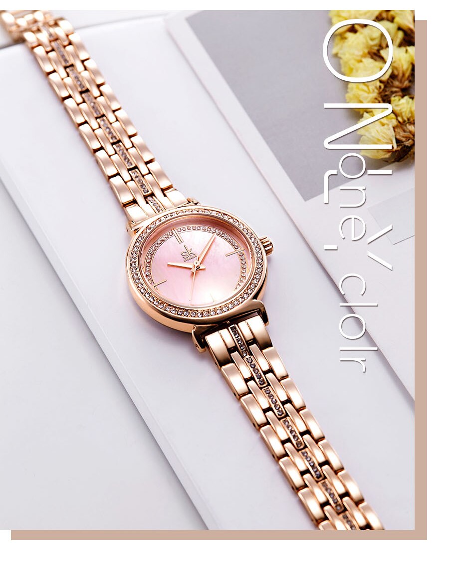 SHENGKE Ladies Wrist Watch Kol Saati Rose Gold Stainless Steel Watch For Women SK Top Brand Luxury 2019 relogio feminino relojes (6)