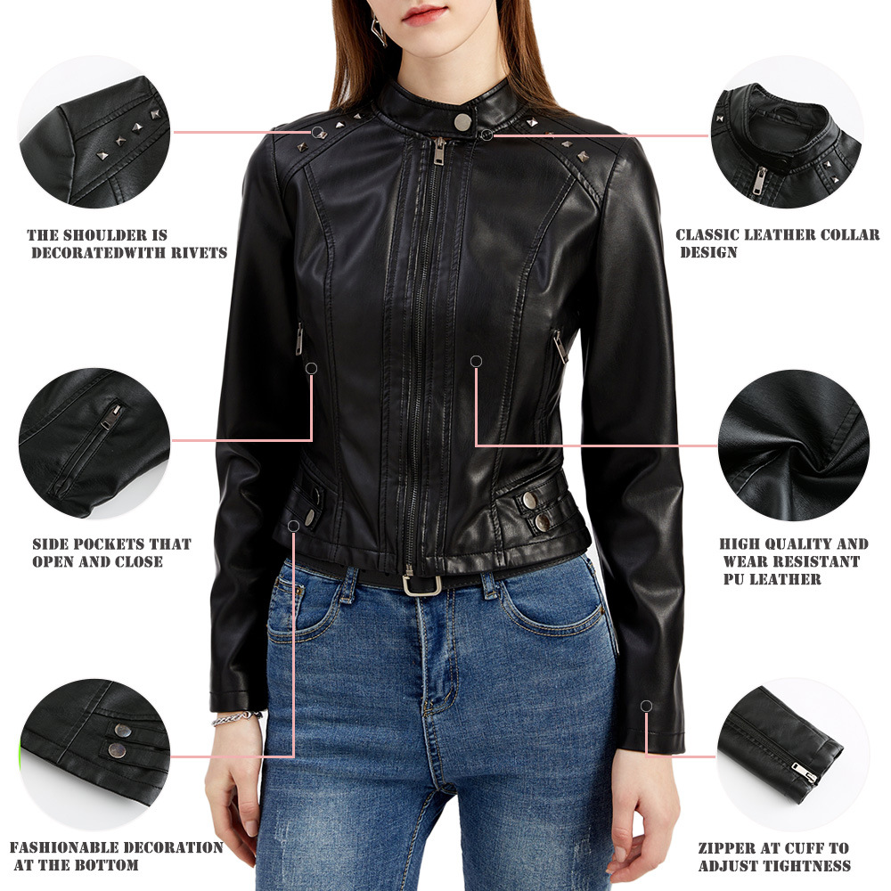 Title 2, Studded Leather Womens Short Jacket Long Sleev...