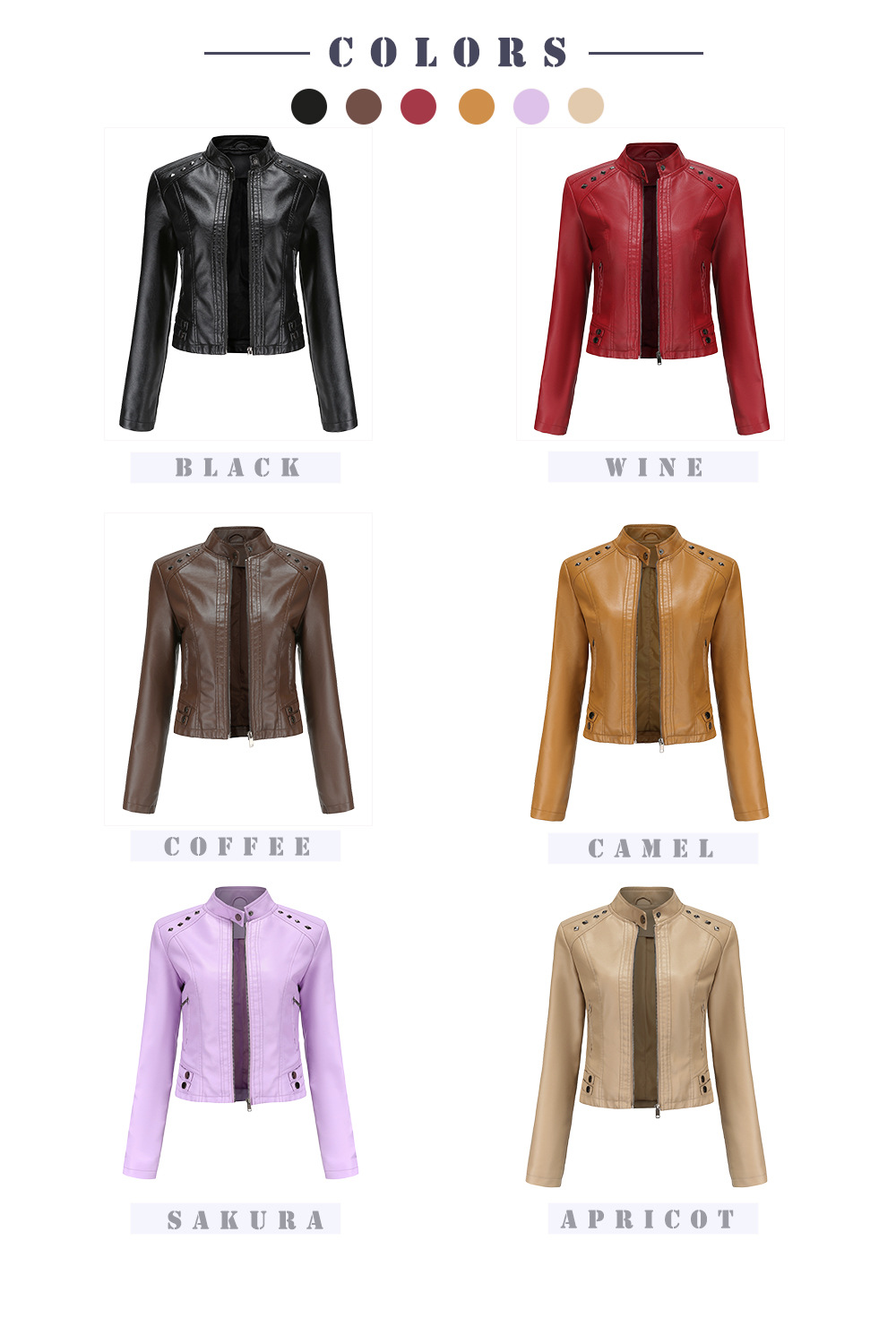 Title 3, Studded Leather Womens Short Jacket Long Sleev...