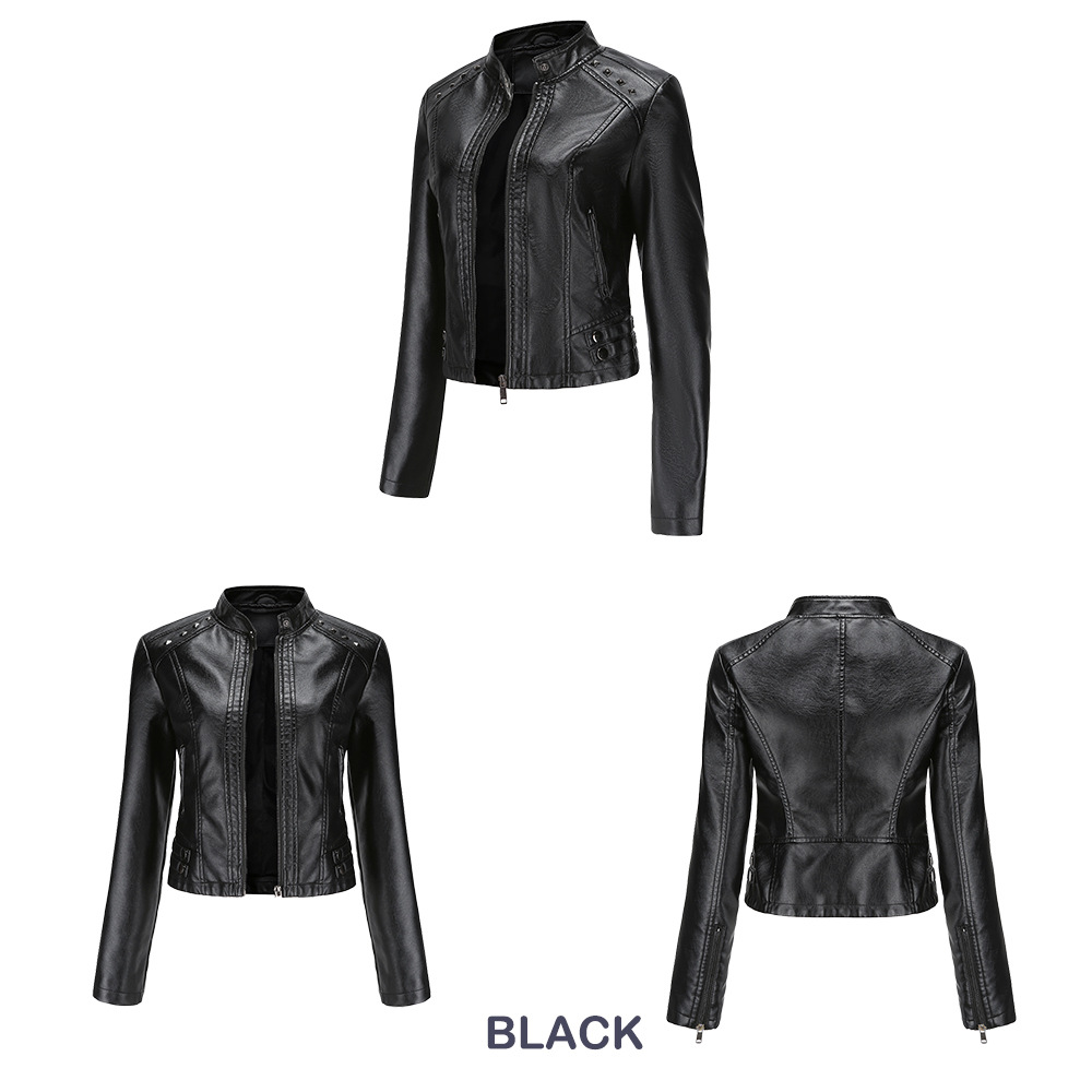 Title 4, Studded Leather Womens Short Jacket Long Sleev...