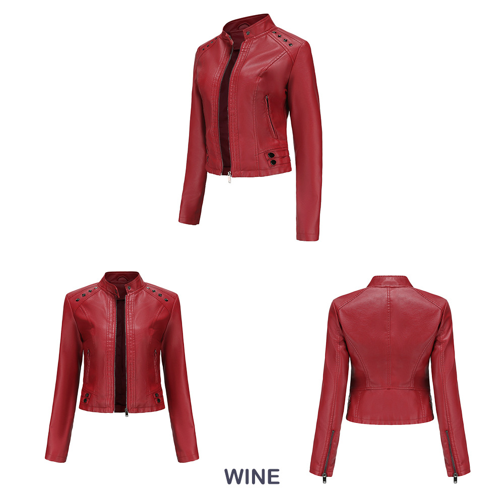 Title 5, Studded Leather Womens Short Jacket Long Sleev...