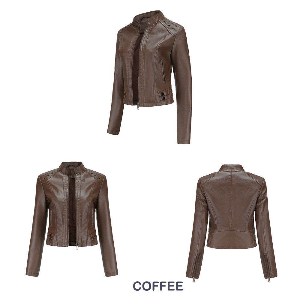 Title 7, Studded Leather Womens Short Jacket Long Sleev...