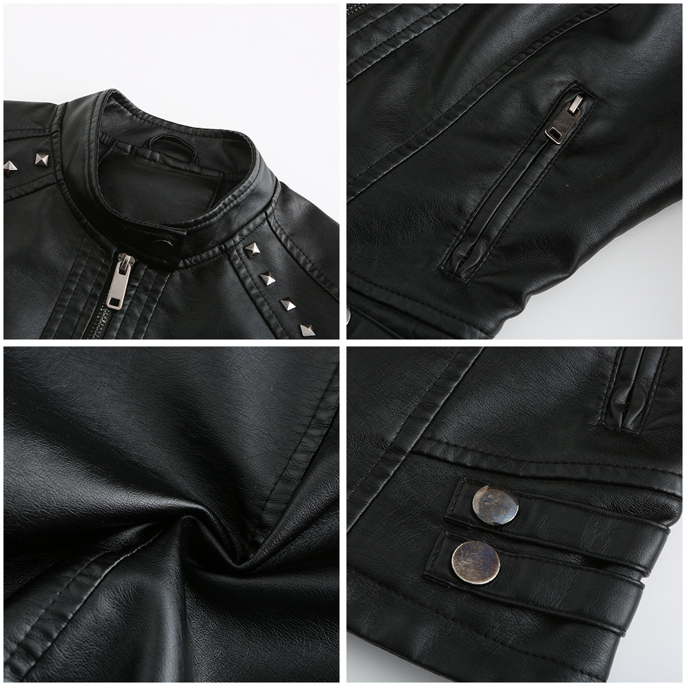 Title 10, Studded Leather Womens Short Jacket Long Sleev...