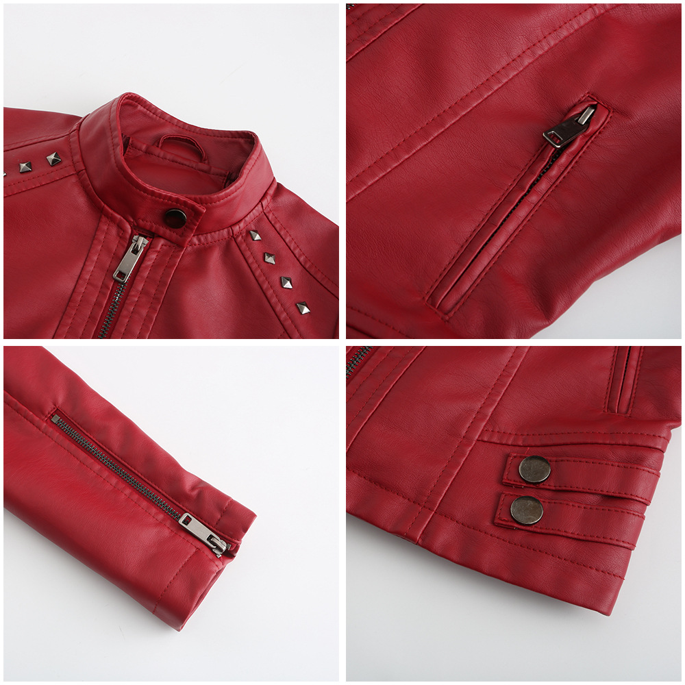 Title 13, Studded Leather Womens Short Jacket Long Sleev...