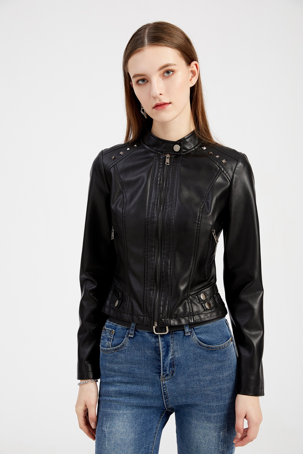 Title 20, Studded Leather Womens Short Jacket Long Sleev...