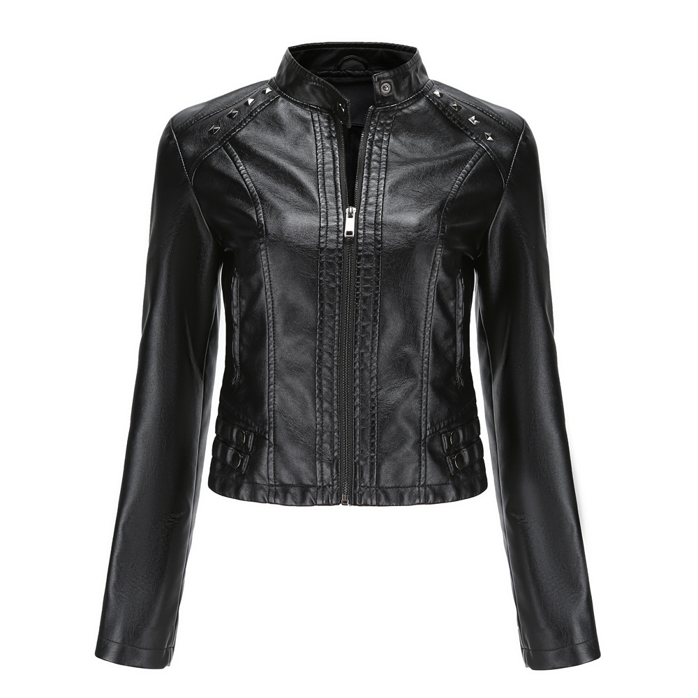 Title 24, Studded Leather Womens Short Jacket Long Sleev...