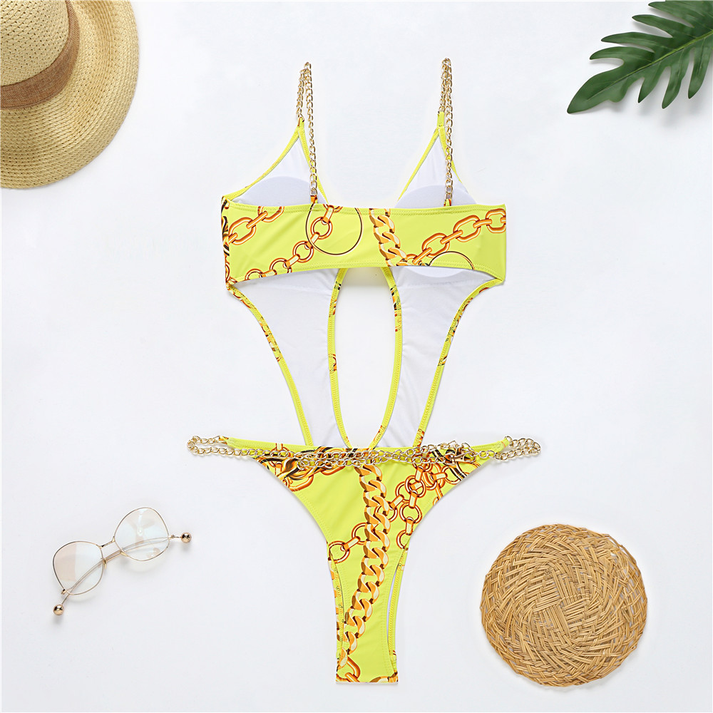 Title 10, New Printed One-piece Bikini Metal Chain Swimsu...