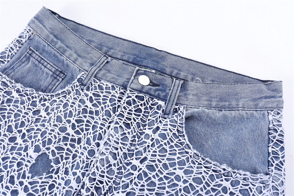 Title 7, Individually Designed Ripped Mesh Splicing Jean...