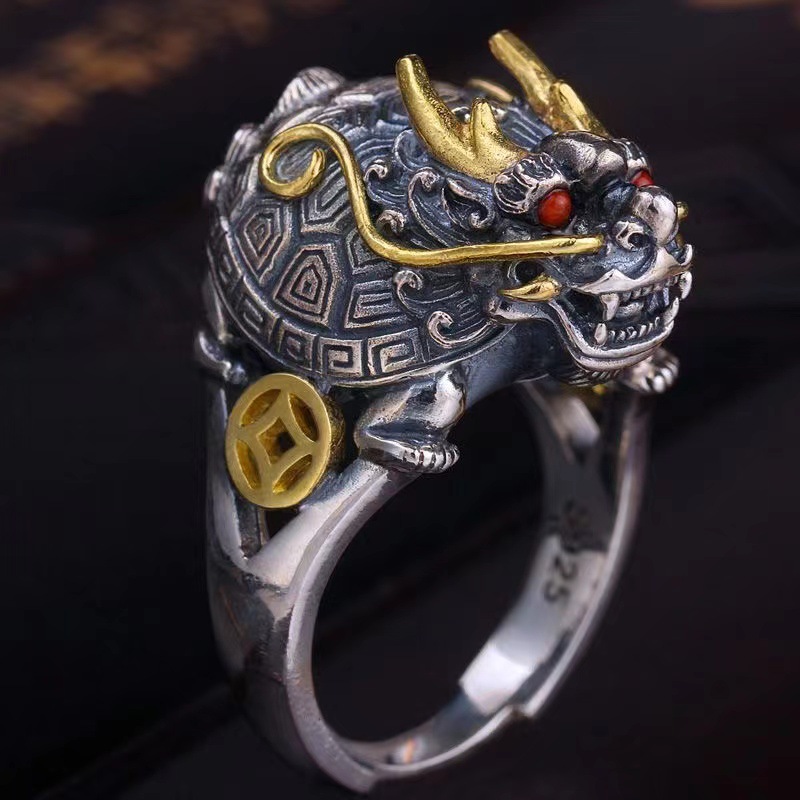 Title 2, Mens Vintage Open Sculpture Dragon Turtle Ring...