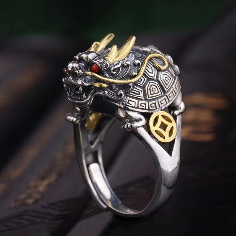 Title 3, Mens Vintage Open Sculpture Dragon Turtle Ring...