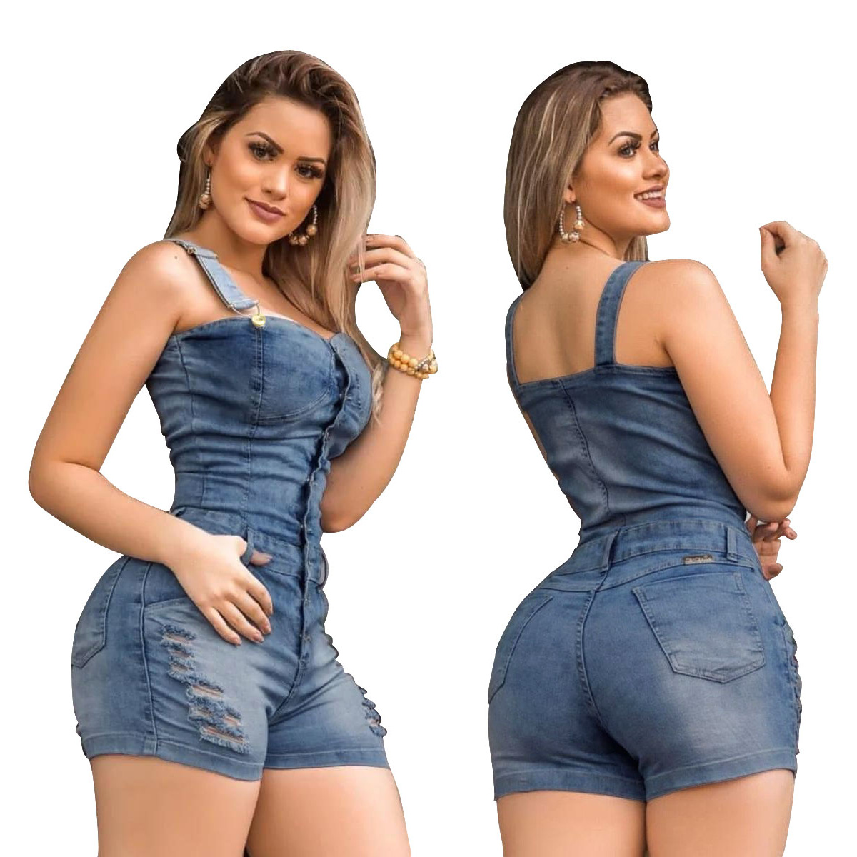 Title 5, Macacão Jeans Feminino Modelador Slim, valoriza...