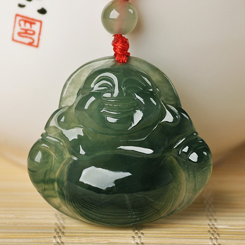 Title 2, Pendentif Bouddha Maitreya en jade pour la chan...