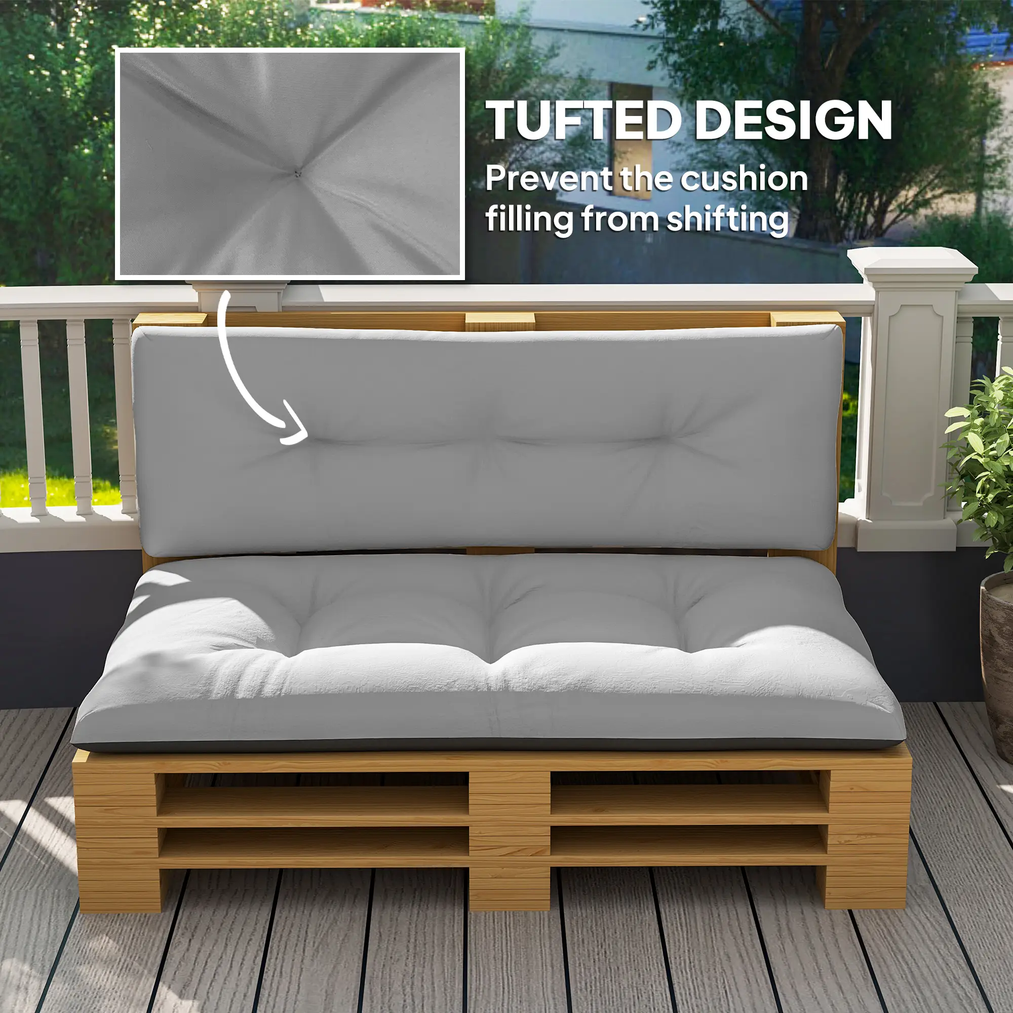2 Seater Pallet Cushions Outdoor 3.9 Thick Replacement Cushions - Tufted Design For Garden, Patio, Light Gray