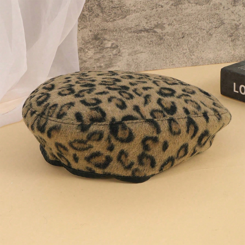 Men's And Women's Identical Leopard Print Texture PU Leather Base Cap To Enhance The Atmosphere, Sweet And Cool Girl Style Fedora Hat, Suitable For Outdoor Shopping, Daily Dates.