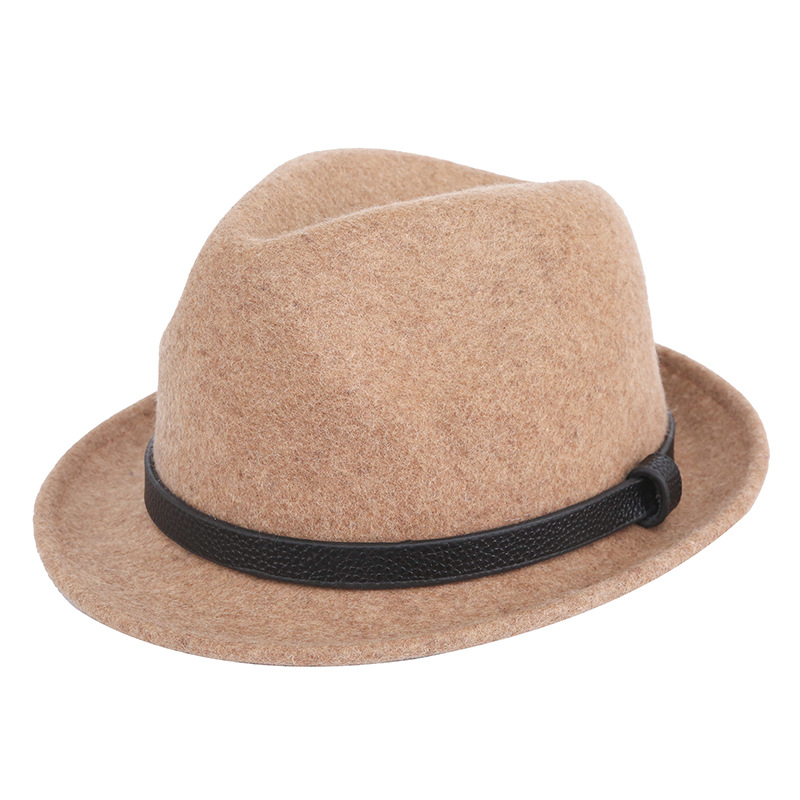 Autumn And Winter Pure Wool Rolled Edge Short Brim Bell British Gentleman Hat Mixed Camel - Shop at LoveMi