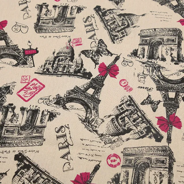 Cotton And Hemp Cloth Plant Tower Series Thickened Printed Fabric Storage Cloth Bow Iron Tower - Shop at LoveMi