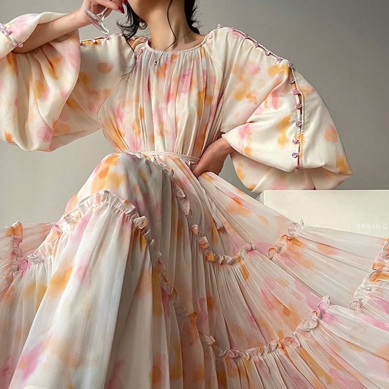 Printed Lantern-Sleeve Midi Dress, picture 2 of 9