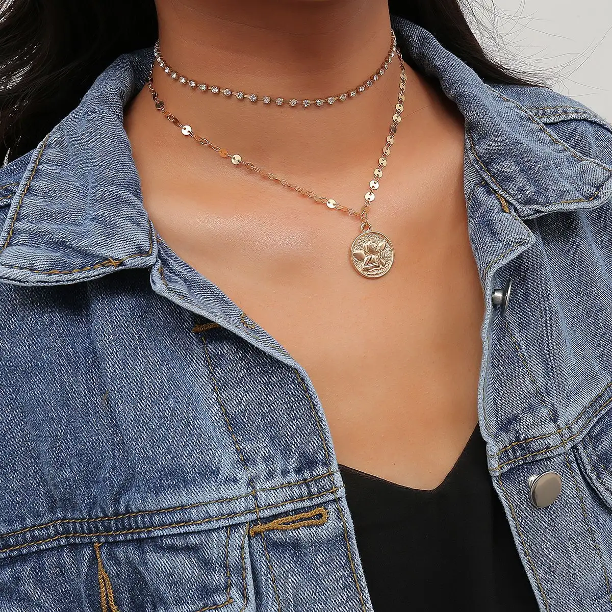 Simple And Creative Embossed Angel Rose Necklace Women