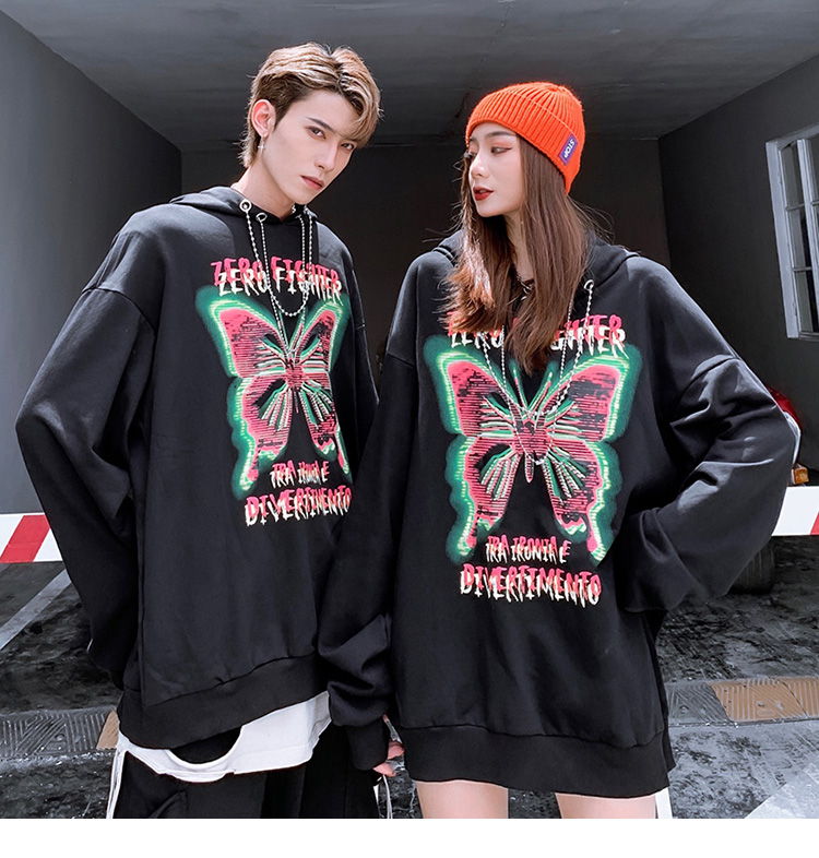 Title 5, Dark Wind Butterfly Print Hooded Sweater Men