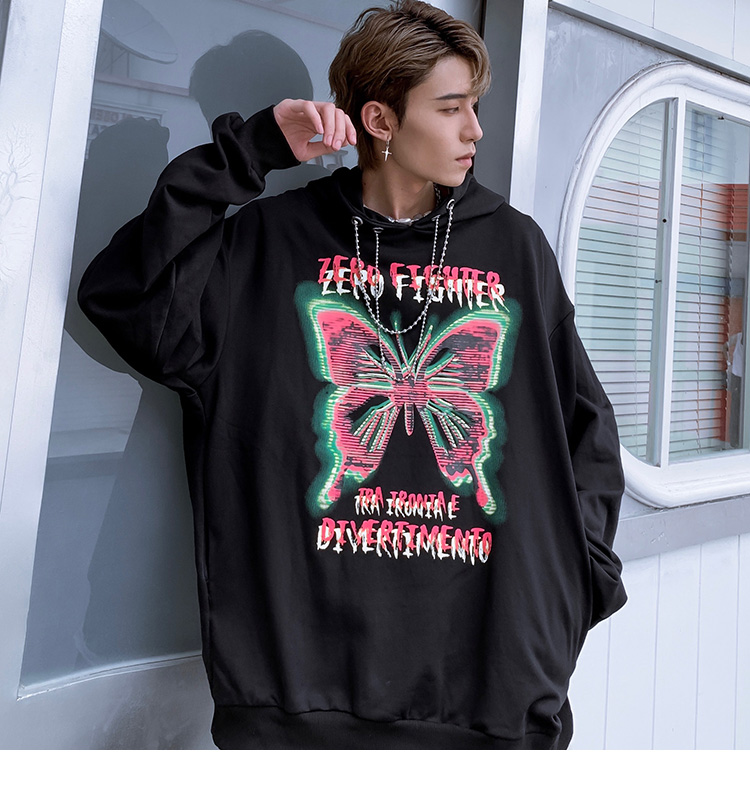 Title 7, Dark Wind Butterfly Print Hooded Sweater Men