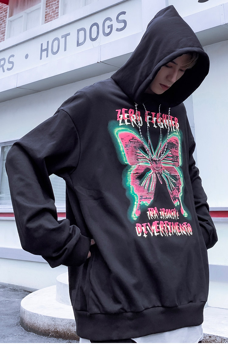 Title 8, Dark Wind Butterfly Print Hooded Sweater Men