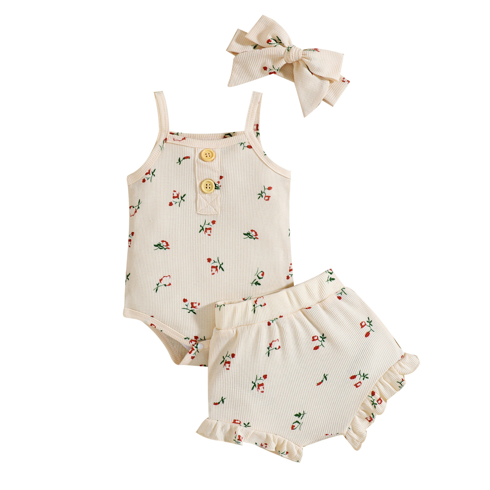 Title 10, Infant Set Waffle Floral Print Suspenders Three...