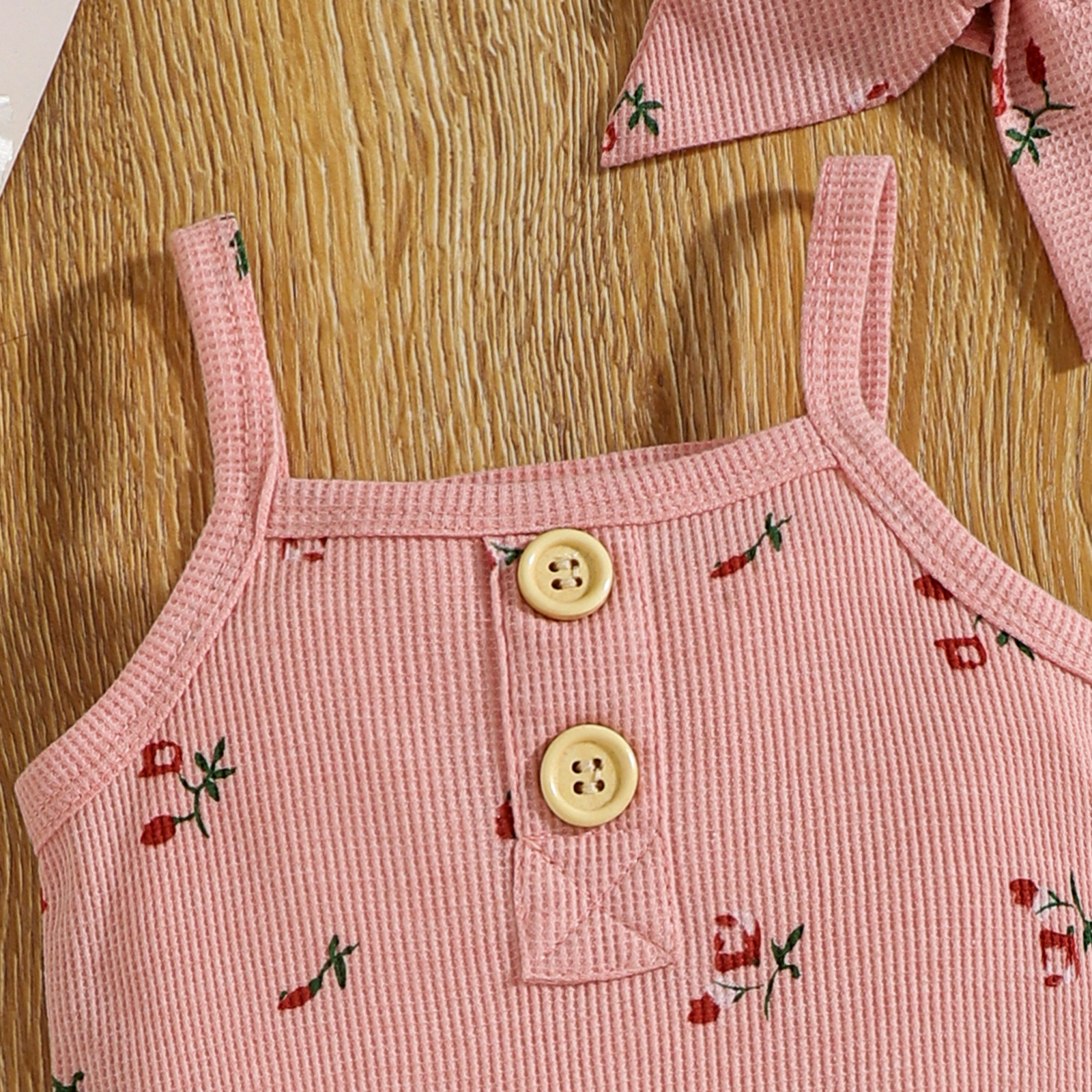 Title 15, Infant Set Waffle Floral Print Suspenders Three...