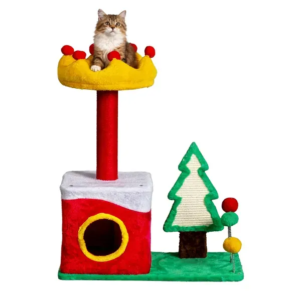 29.5in Christmas Themed Plush Cat Tree, Multi level Cat Tower With Cat Condo, Top Crown Perch, Sisal Scratching Posts, Cat Pet Activity Center For ... Default Title - Shop at LoveMi
