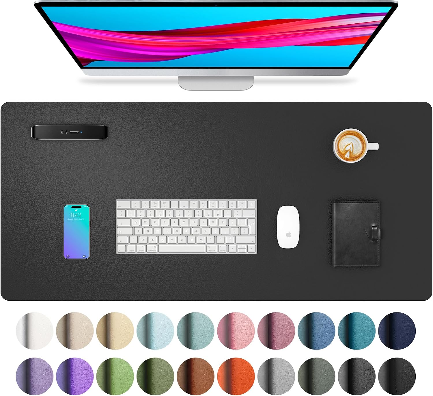 PU Leather Desk Pad Protector, Non Slip Waterproof Desk Blotter And Mouse Pad For Laptop, Writing, Office And Home, Black 2