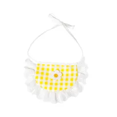 Summer Lace Faux Paw Corgi Teddy Sun Hat - Yellow Checked Bib - View 1