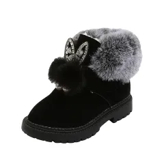 Children's Snow Boots, Flat-bottomed Girls, Princess Cotton Shoes, Fashion Thickening And Velvet Short-tube Baby Boots - Black - View 1