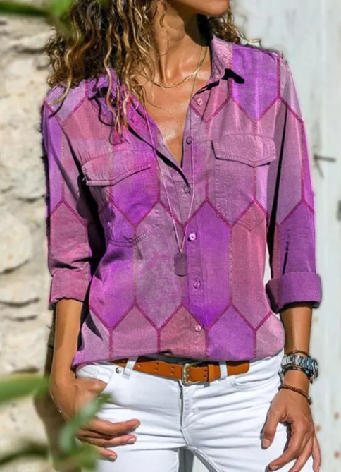 Ladies Floral Casual Collar Long-Sleeved Shirt