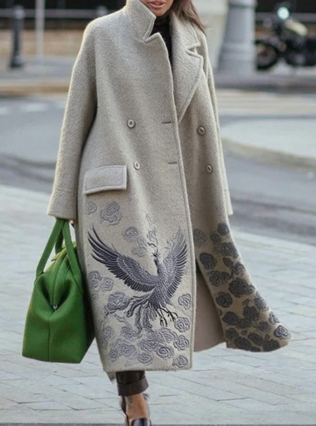 معطف نسائي طويل بأكمام طويلة من الصوف الثقيل