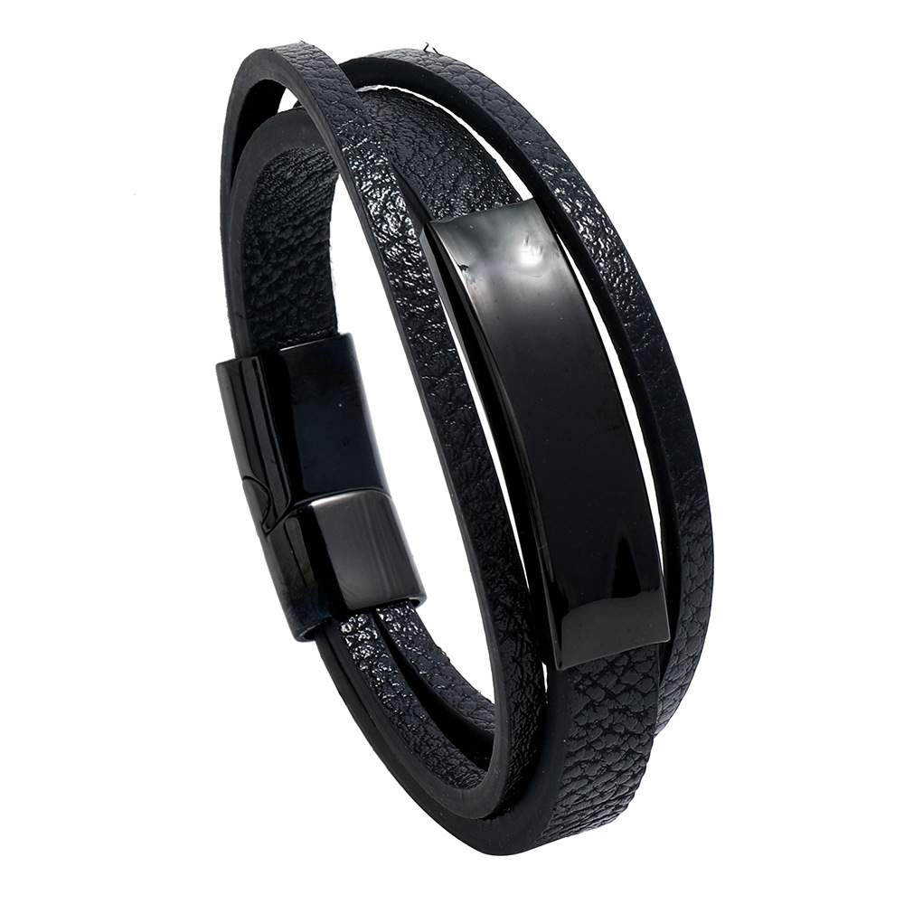 Light Plate Stainless Steel Leather Bracelet Simple And Much Simpler