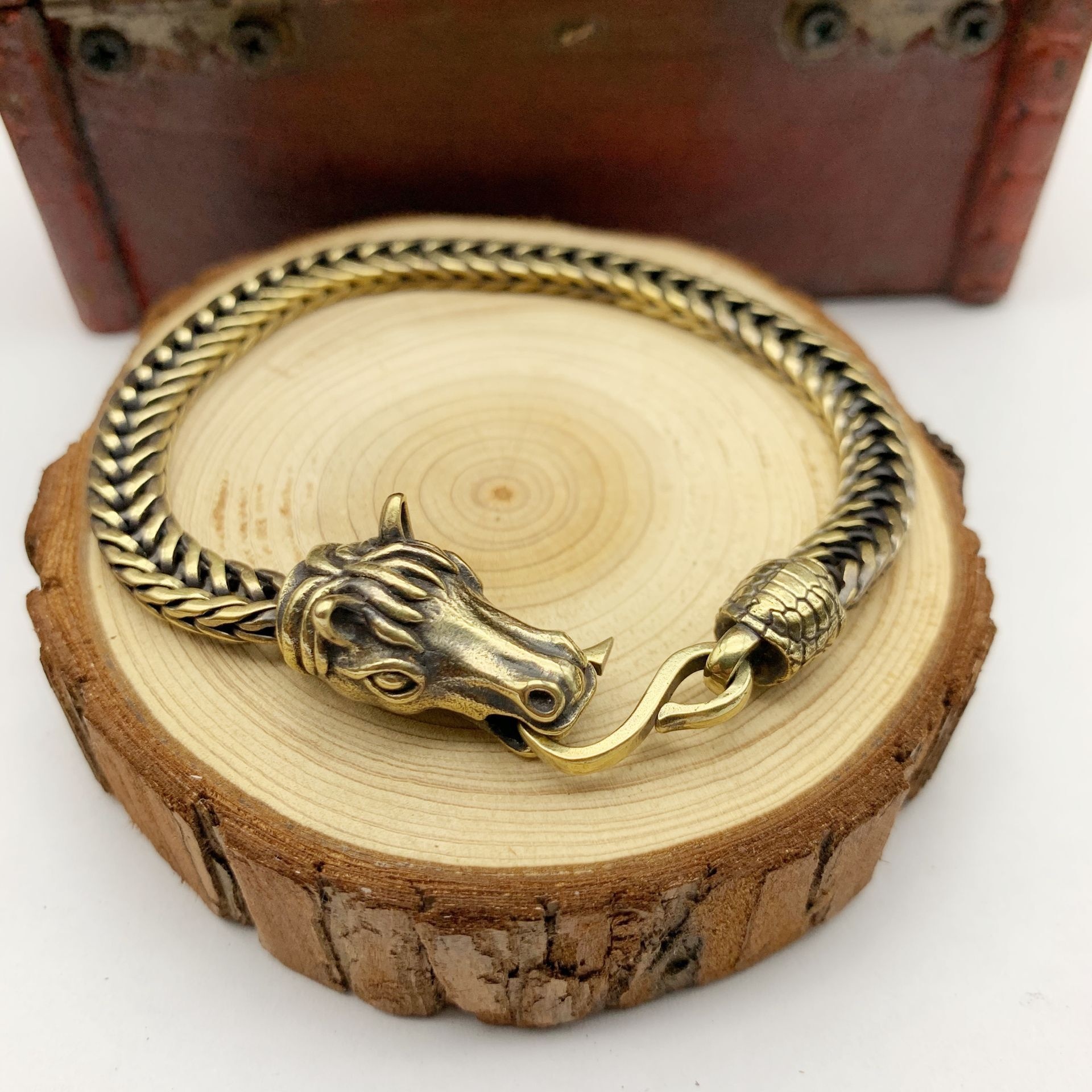 Horse Pure Brass Chain Bracelet Vintage - Image 3