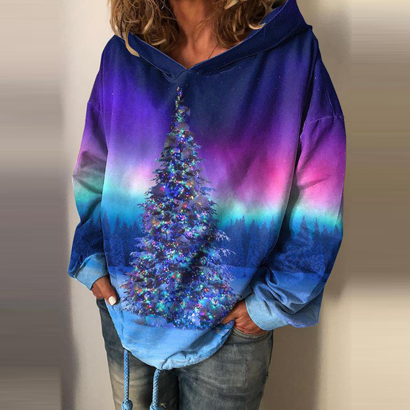 Blue Aurora Printed Retro Women's Sweatshirt