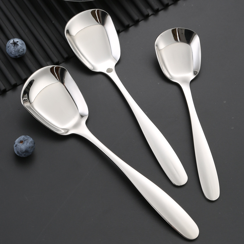 Title 1, 304 Stainless Steel Square Head Flat-bottom Spoon