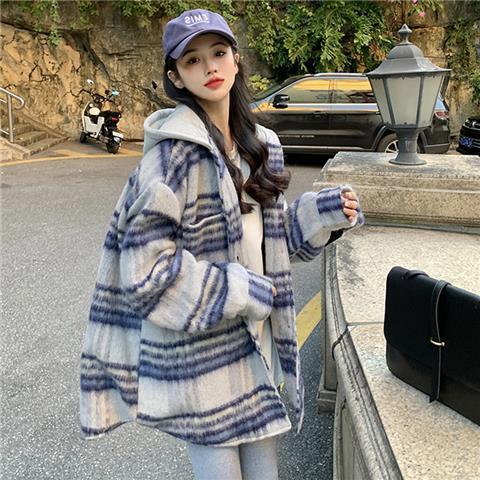 Title 3, Plaid Hooded Woolen Coat Women