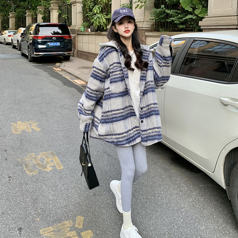 Title 4, Plaid Hooded Woolen Coat Women