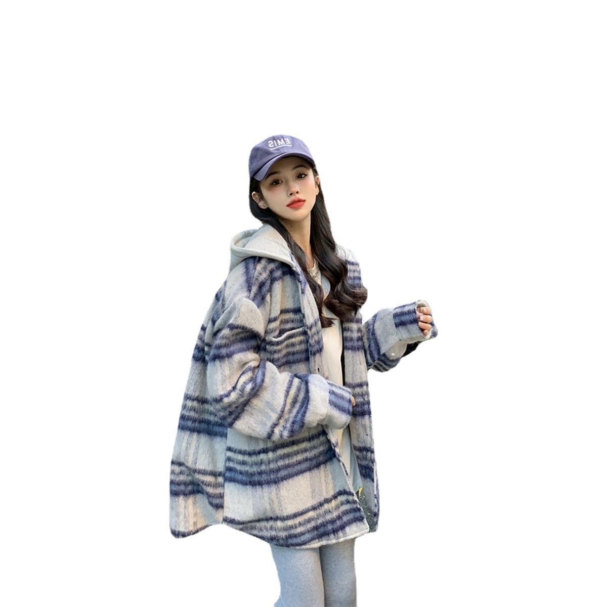 Title 6, Plaid Hooded Woolen Coat Women