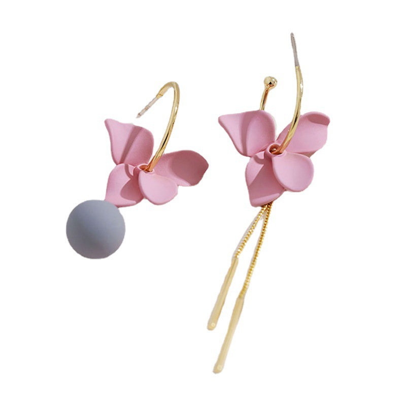 Title 1, Asymmetric Flower Ball Tassel Earrings