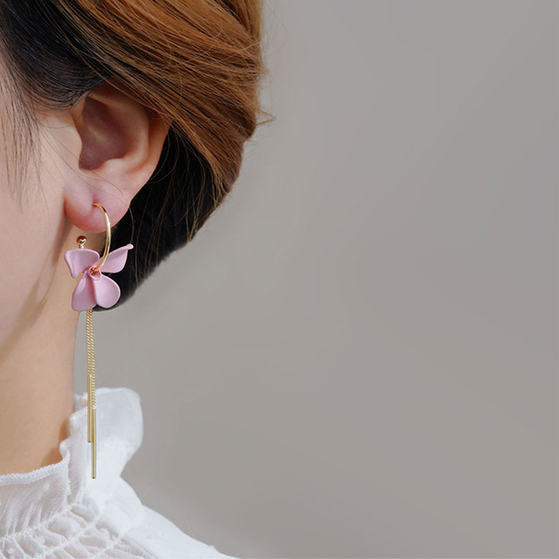 Title 2, Asymmetric Flower Ball Tassel Earrings