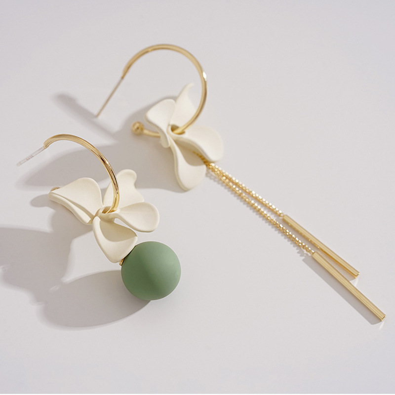 Title 6, Asymmetric Flower Ball Tassel Earrings