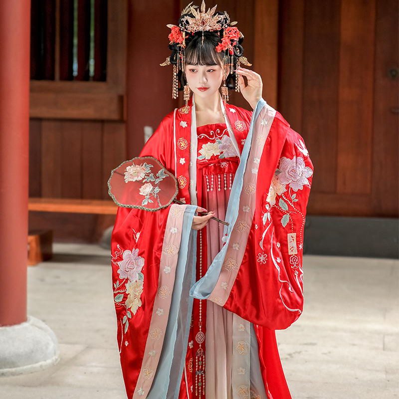 Title 1, Robe Han Chinoise Rouge pour Femme Broderie Tra...