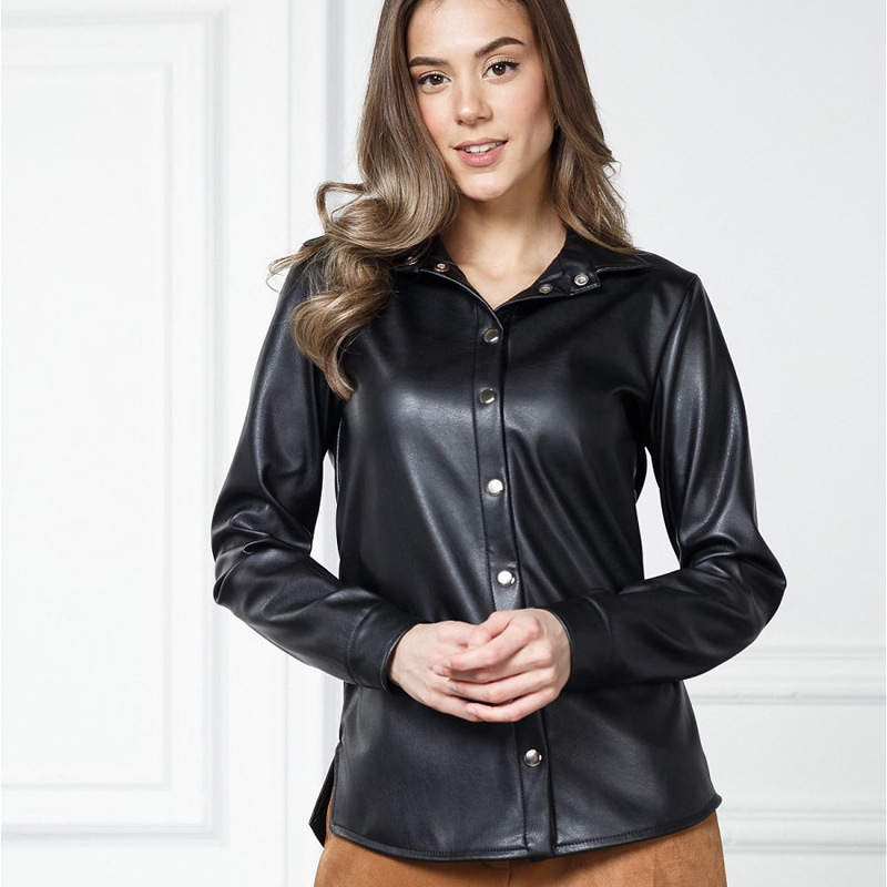 Title 3, Black PU Leather Shirt Women