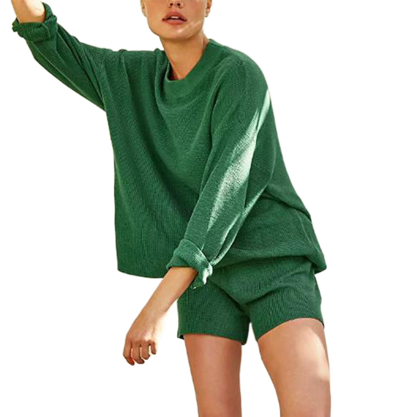 Title 4, Casual Multicolor Long Sleeve Shorts Knitting Suit